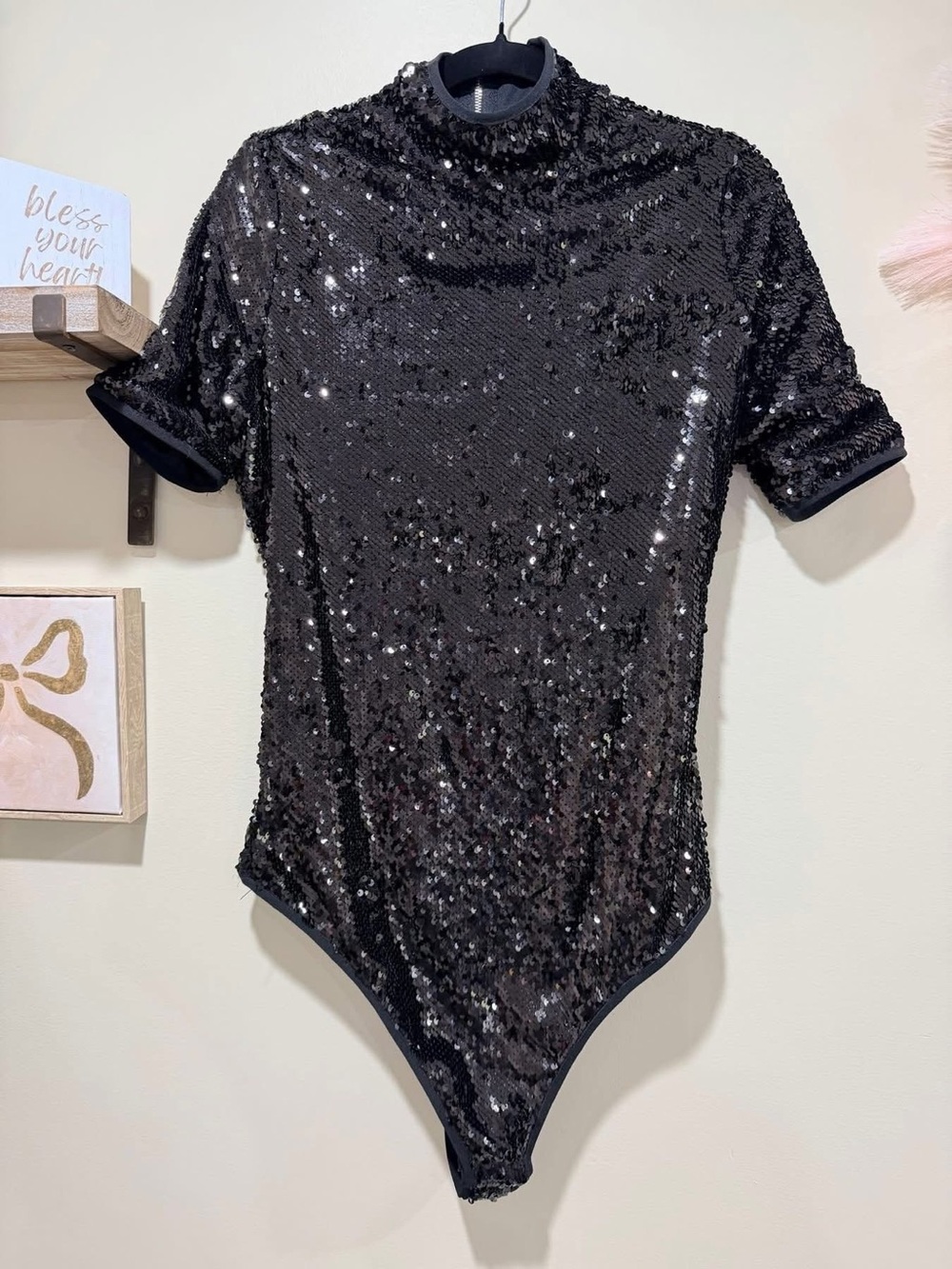 Black Sequin One-Piece Bodysuit